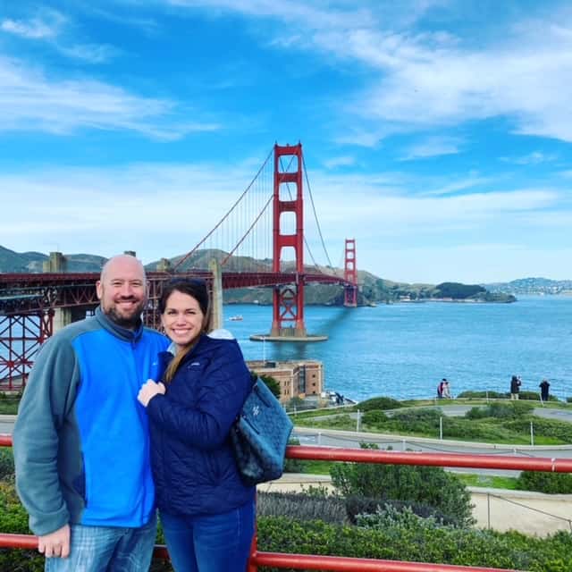 Posing in front of the Golden Gate Bridge in San Francisco 