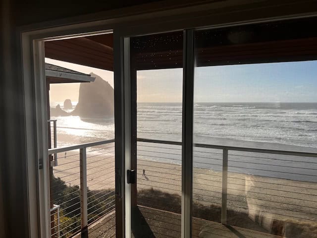 View from the Hallmark Resort and Spa of Haystack rock on Cannon Beach