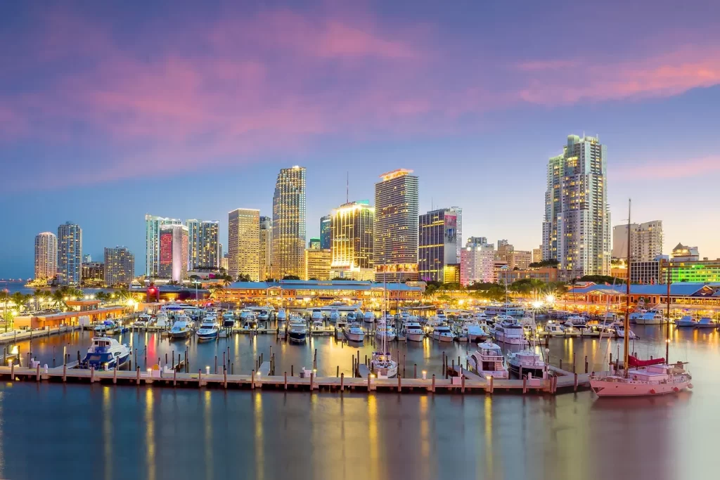 Harbor view of Downtown San Diego at dusk
