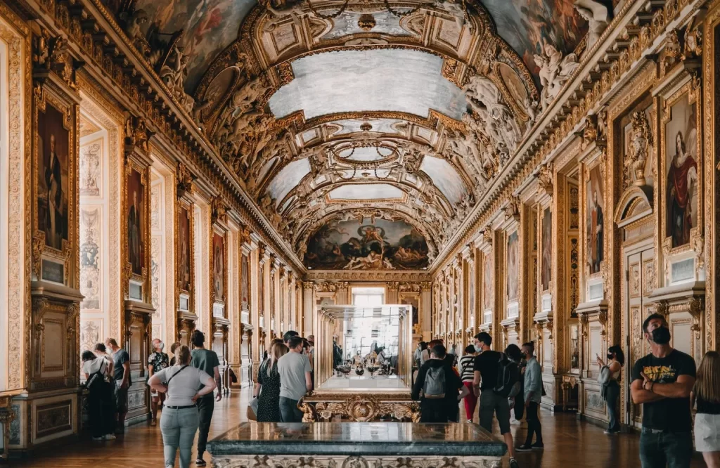 The ceilings at the Louvre. Booking Paris attraction tickets. 