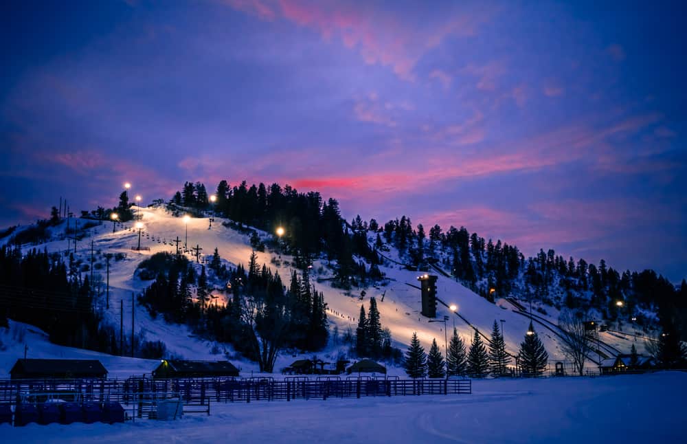 Howelsen Hill at night in Steamboat Springs in the Winter 