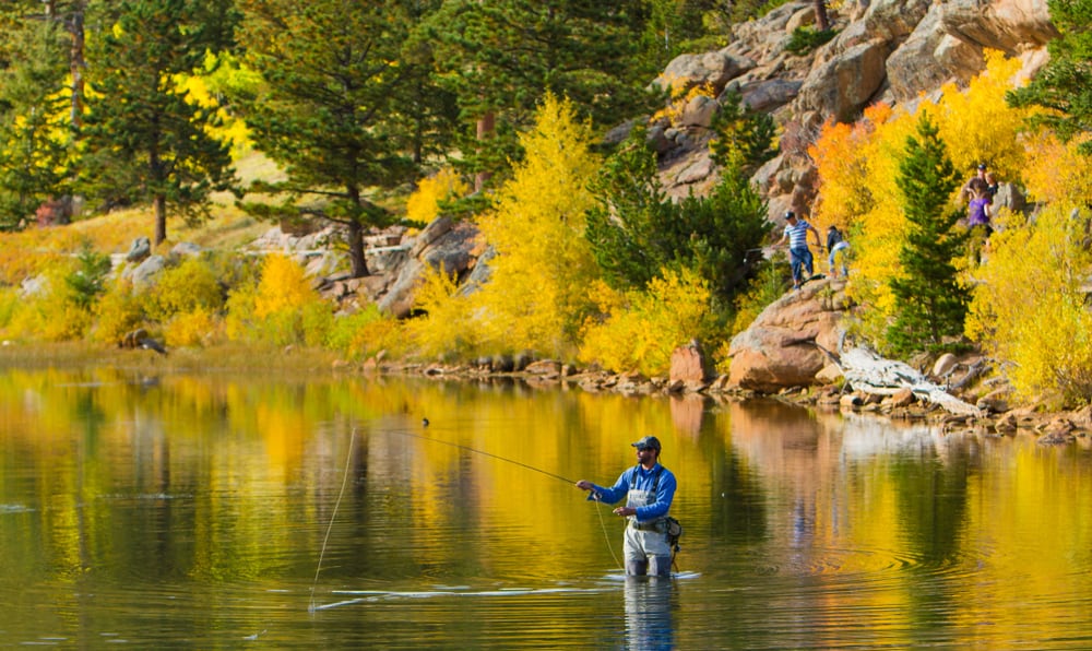 Fly fisherman in Colorado in the Fall