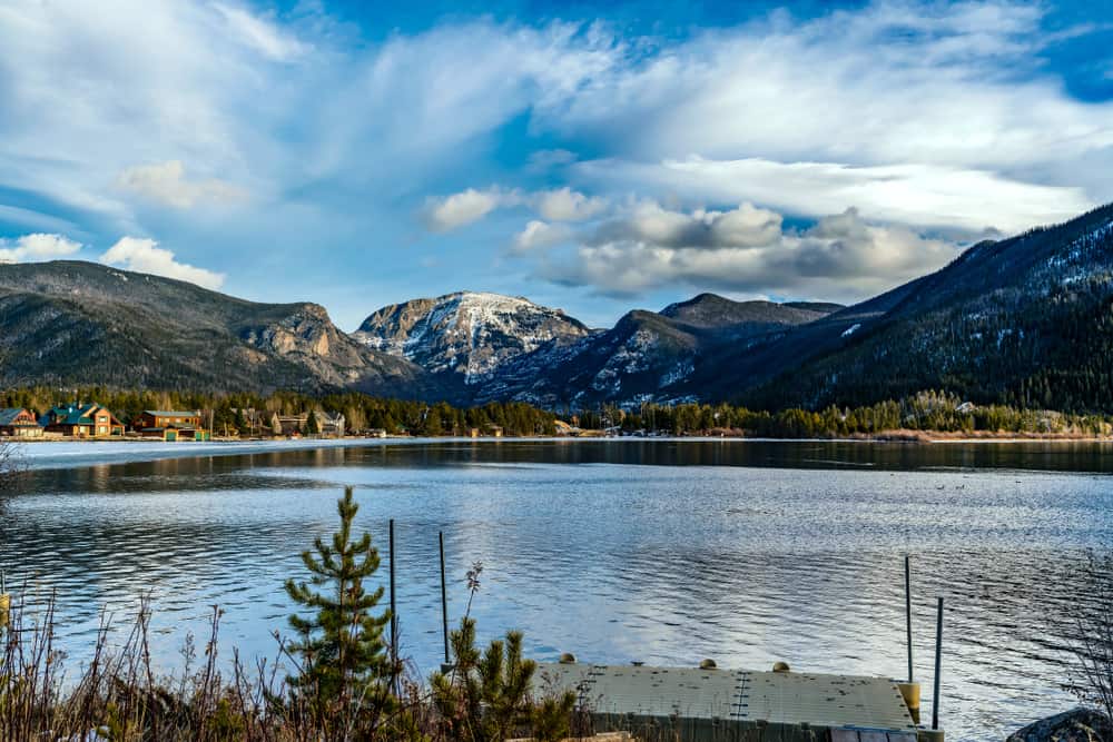 View of the lake and mountains in Grand Lake, Colorado 