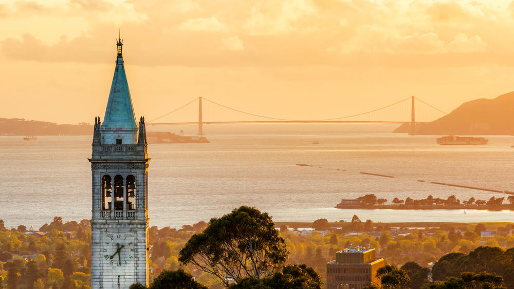 Sunset at Sather Tower at University of California, Berkeley campus