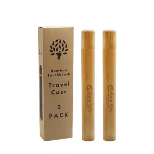Gaia Guy Bamboo Toothbrush Travel Case 2 Pack - Portable Bamboo Toothbrush Holder Great For Plastic-Free Travel, Camping and Zero Waste Living