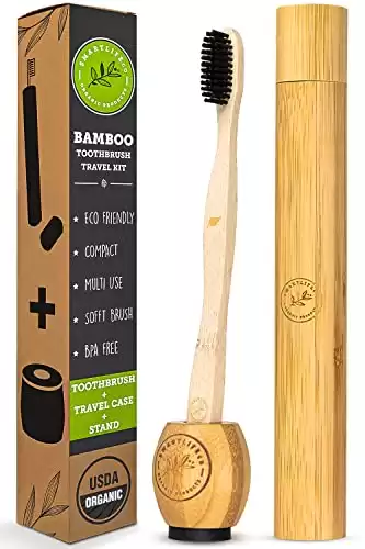 Bamboo Charcoal Toothbrush With Travel Case & Holder Kit