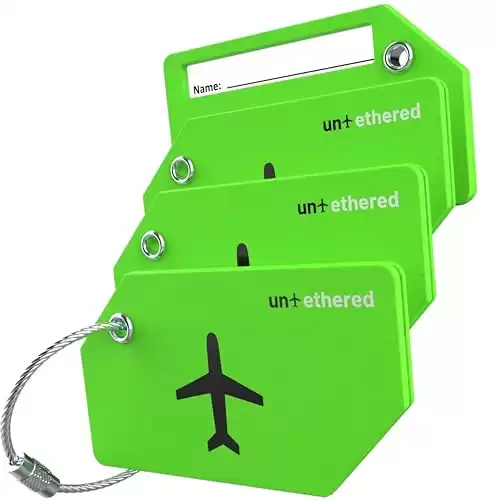 Untethered Luggage Tag Set – 4 Pack of Identifiers and Name Tags for Suitcases and Bags (Green)