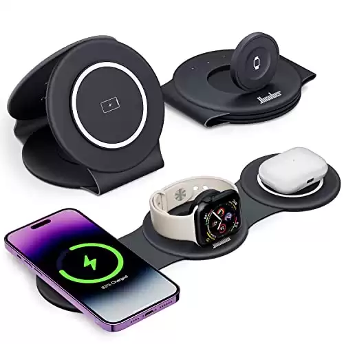 3 in 1 Charging Station for Apple Multiple Devices, Foldable Travel Wireless Charger 18W for iPhone 15 14 13 Pro Max Plus &Apple Watch Series/Airpods
