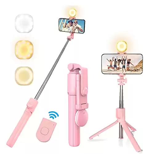 Selfie Stick & Phone Tripod,MQOUNY Portable Selfie Fill Light,Portable All-in-One Professional Travel Tripod with Remote
