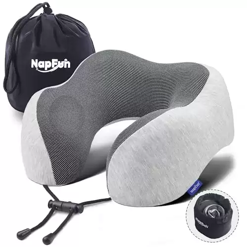 napfun Neck Pillow for Traveling, Upgraded Travel Neck Pillow for Airplane 100% Pure Memory Foam Travel Pillow for Flight Headrest Sleep