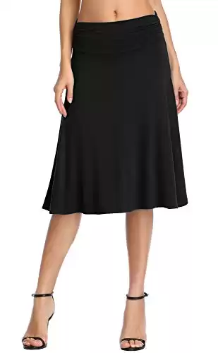 Urban CoCo Women's Ruched High Waist Knee Length Jersey A-Line Stretchy Flared Casual Skirt (XL, Black)
