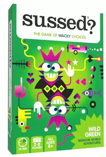 SUSSED The Game of Wacky Choices - Travel Games & Social Card Game for Kids & Adults - Conversation Cards for Camping & Road Trips - Wild Green Deck
