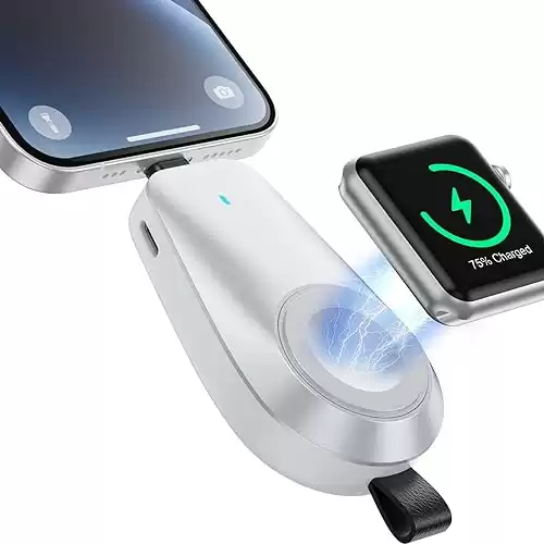 Mini Portable Wireless Charger for Apple Watch,1600mAh Keychain Travel Emergency Power Bank for iPhone,Compact Magnetic iWatch Charger