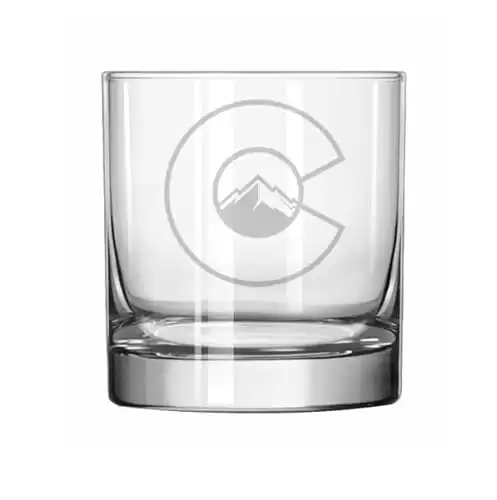 MIP 11 oz Rocks Whiskey Old Fashioned Glass Gift Colorado Flag with Mountains