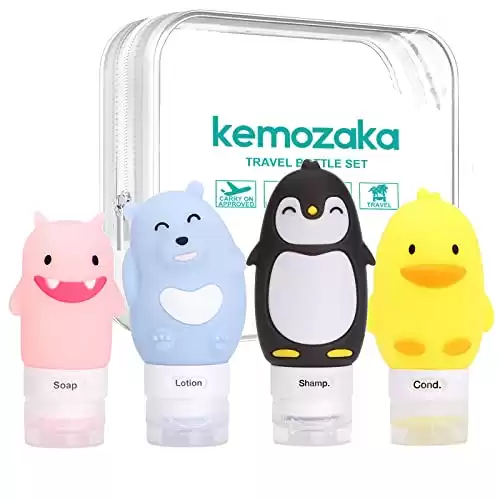 kemozaka Cute Silicone Travel Size Bottles Set for Toiletries, BPA Free