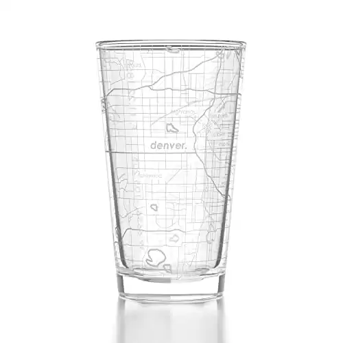 Well Told Engraved Denver Colorado Map Pint Glass Etched Beer Glass Gift (16 oz, Clear)