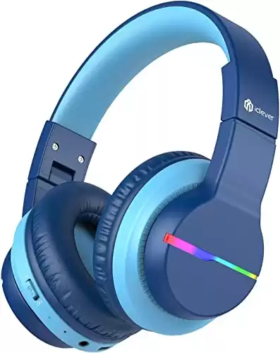 iClever BTH12 Kids Bluetooth Headphones,Colorful LED Lights Wireless Headphones