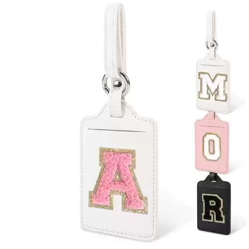 Initial Luggage Tags for Suitcases, Cute Chenille Letter Luggage Bag with Privacy Cover Name Card