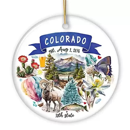 Collectible Ceramic USA Souvenir Keepsakes - Artistic Colorado State Themes and Landmarks Christmas Ornament