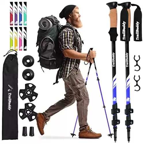 TrailBuddy Lightweight Trekking Poles - 2-pc Pack Adjustable Hiking or Walking Sticks