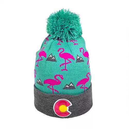 YoColorado Flamingo Colorado Pom Pom Beanie - Mountain Beanies Winter Hats for Men or Women