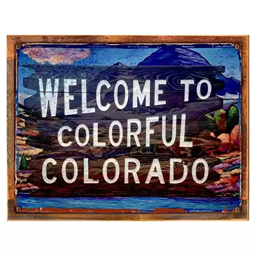 OMSC Wood-Framed Colorful Colorado Metal Sign