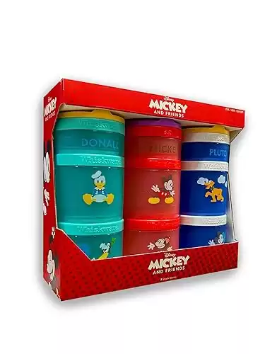 Whiskware Portable Stackable Snack Containers for Kids, Mickey and Friends 3 Pack Snack Stacks Set