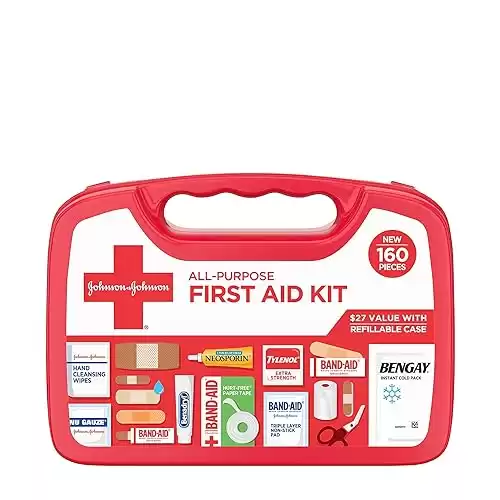 Johnson & Johnson All-Purpose Portable Compact First Aid Kit for Minor Cuts, Scrapes, Sprains & Burns