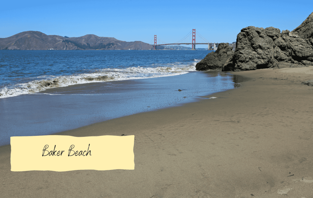 View of the Golden Gate Bridge at Baker Beach in San Francisco