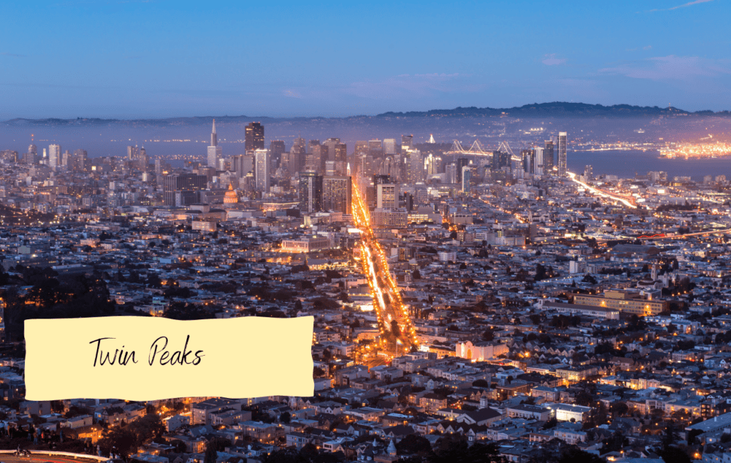 View from San Francisco city at dusk from Twin Peaks
