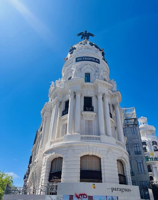 Metropolis Building along the Gran Via in Madrid, Spain