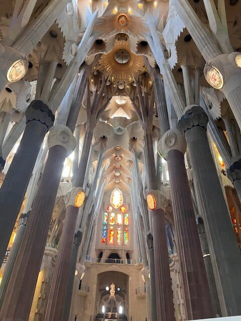 Pillars and celling at the Sagrada Familia in Barcelona,Spain