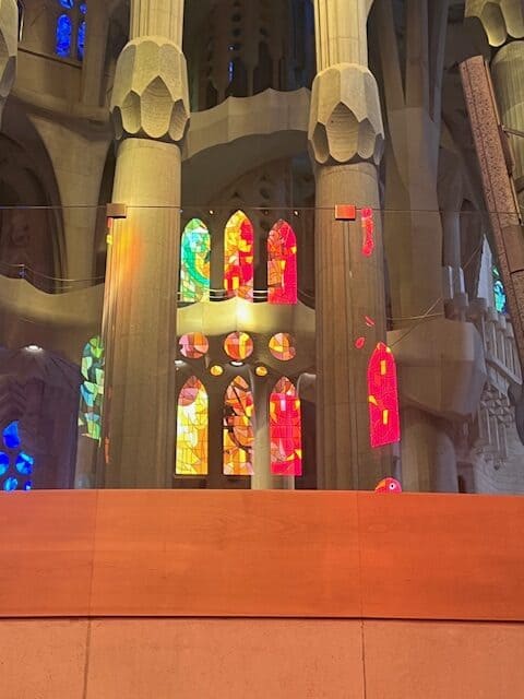 Stained glass windows full of color in the Sagrada Familia in Barcelona, Spain