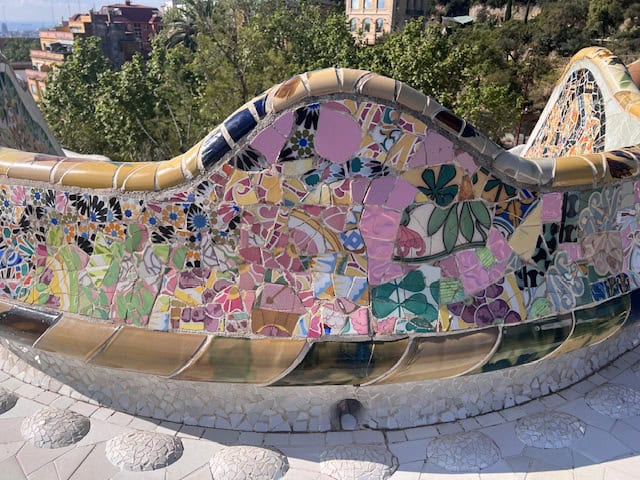 Beautiful rooftop tile benches in Park Guell, in Barcelona, Spain