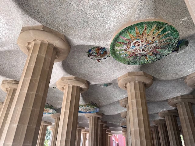 Pillars designed by Gaudi at Park Guell in Barcelona, Spain