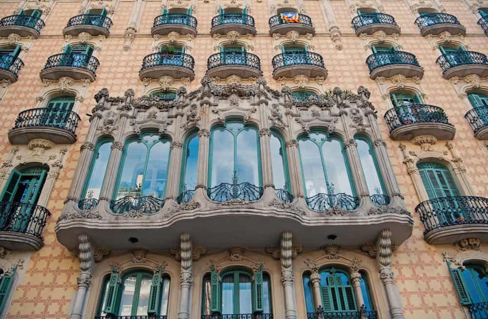 Casa Ramos building facade in the Gracia neighborhood in Barcelona, Spain