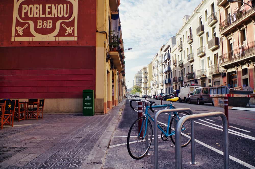 Street in the Poblenou neighborhood in Barcelona, Spain