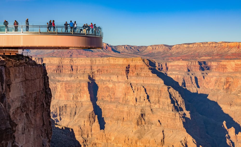 People on the skywalk observation deck at the Grand Canyon National Park 