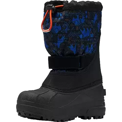 Columbia Boys Powderbug Plus Ii Print Snow Boot, Black/Tangy Orange, 6 Toddler US