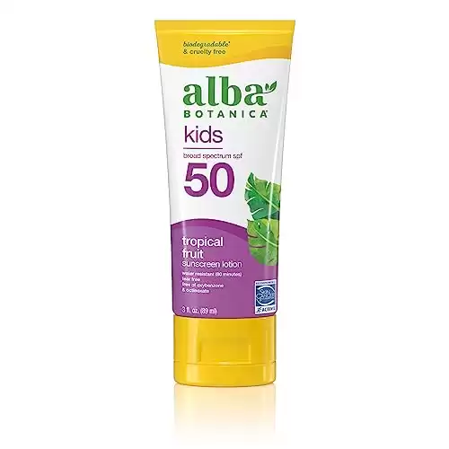 Alba Botanica Kids Sunscreen for Face and Body, Tropical Fruit Sunscreen Lotion for Kids