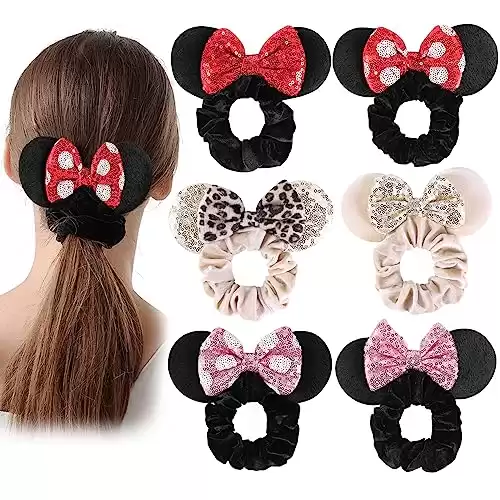 6 Pcs Mouse Scrunchies, Shiny Bows Mouse ears