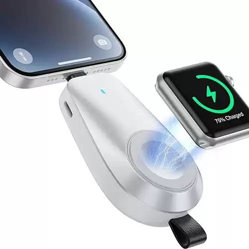 Mini Portable Wireless Charger for Apple Watch,1600mAh Keychain Travel Emergency Power Bank for iPhone