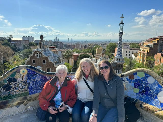 Posing on the terrace at Park Guell in Barcelona Spain