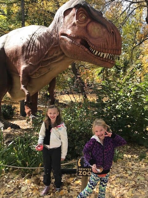 Kids at the Dinosaur exhibit at the Denver Zoo