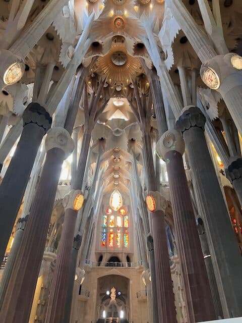 Pillars inside the Sagrada Familia in Barcelona, Spain