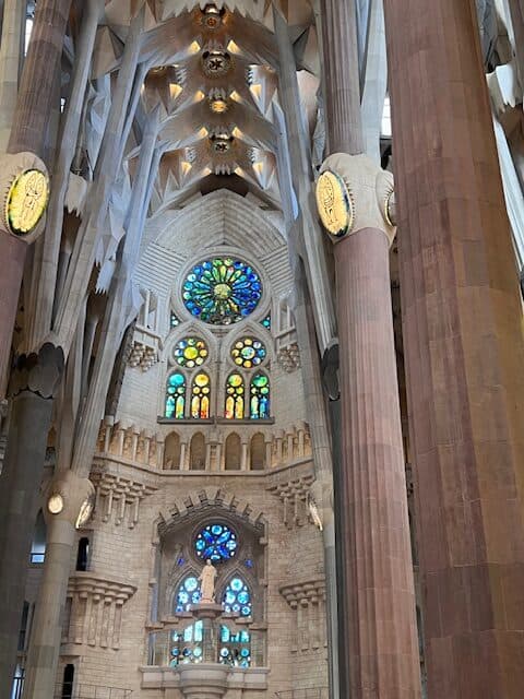 Stained glass windows inside the Sagrada Familia in Barcelona, Spain