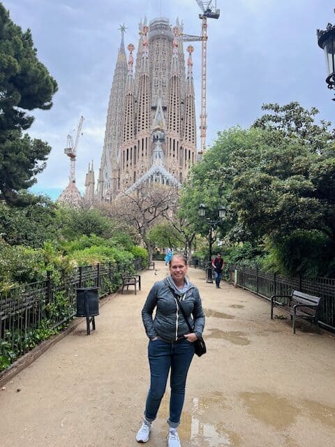 Standing in front of the Sagrada Familia in Barcelona, Spain