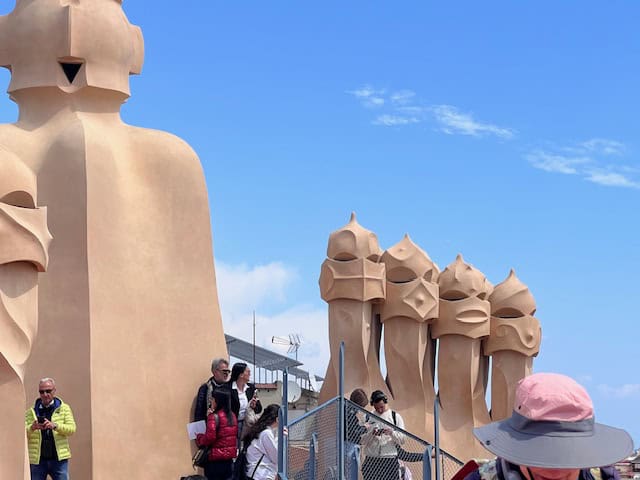 The chimney statues on the rooftop of La Pedera in Barcelona, Spain