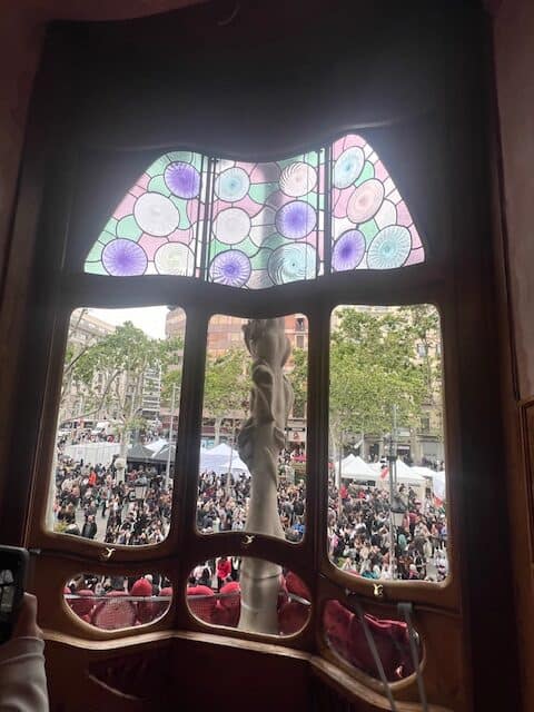 Stained glass window inside the Casa Batllo in Barcelona, Spain