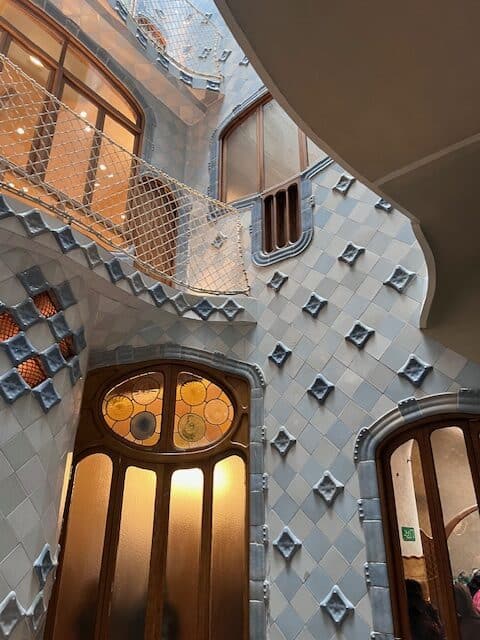 Inside tiled blue walls in Casa Batllo in Barcelona, Spain